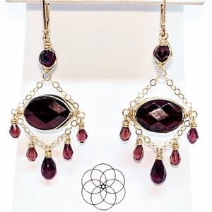 Garnet and 14 karat gold filled earrings $90